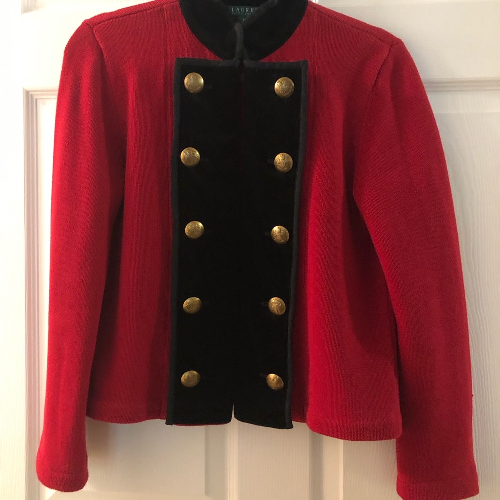 Ralph Lauren Red and Black sweater Jacket with Gold Buttons